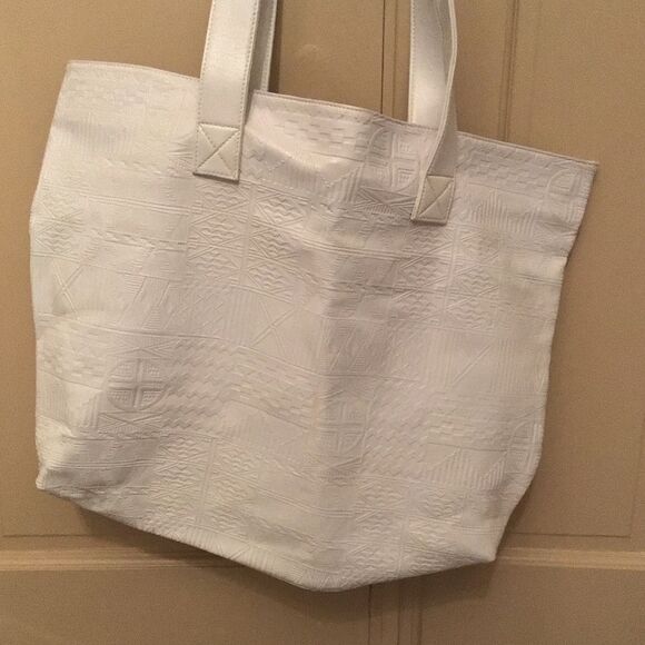 VTG Danieli Large White Geometric Tote Beach Bag - Picture 3 of 7